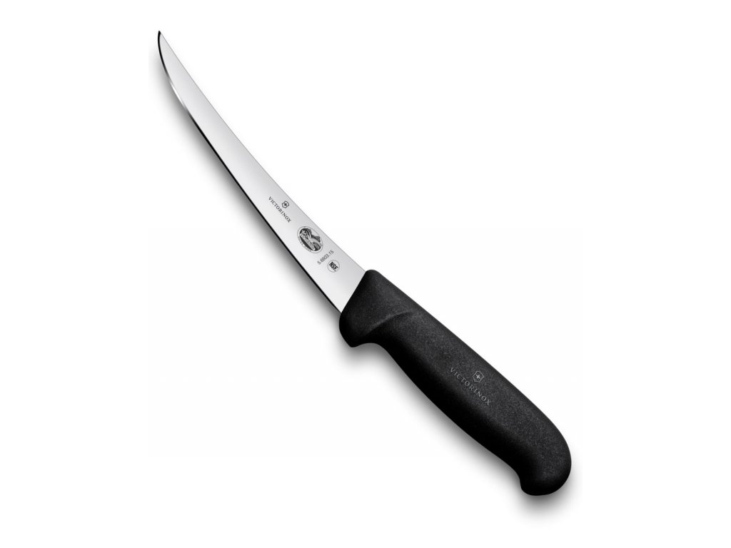 Fotografie Vykošťovací nůž FIBROX 15 cm úzká zahnutá čepel černý - Victorinox