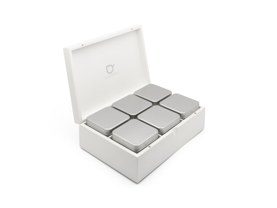 Fotografie Krabička na sypaný čaj WHITE, s 6 dózami, bílá - Bredemeijer