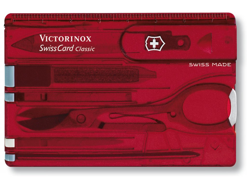 Multifunkční kapesní nůž SWISSCARD transparentní červená - Victorinox