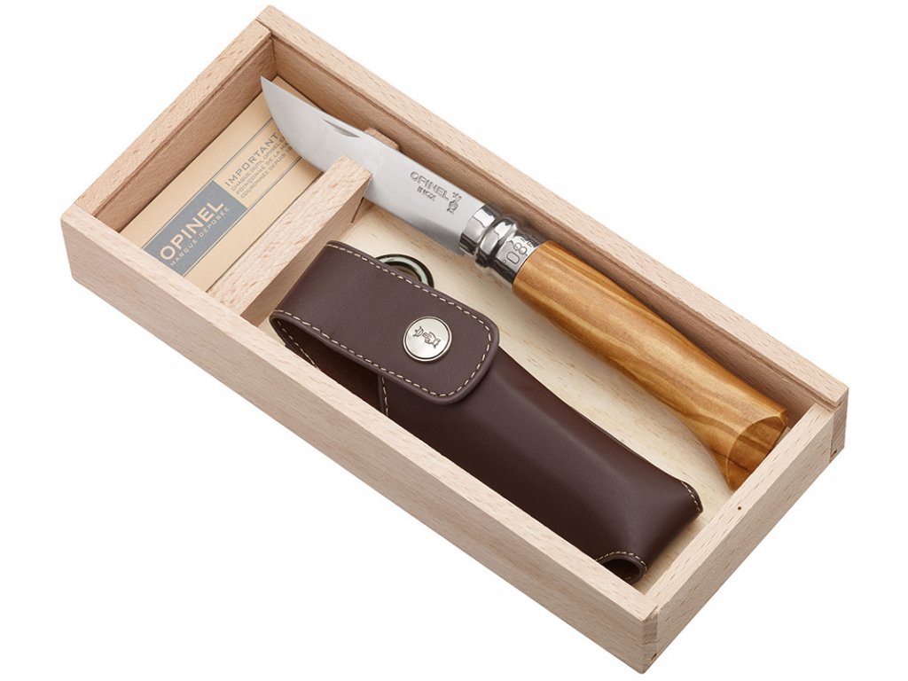 Kapesní nůž VR N°08 Inox 8,5 cm olivový v dárkovém balení s pouzdrem - Opinel