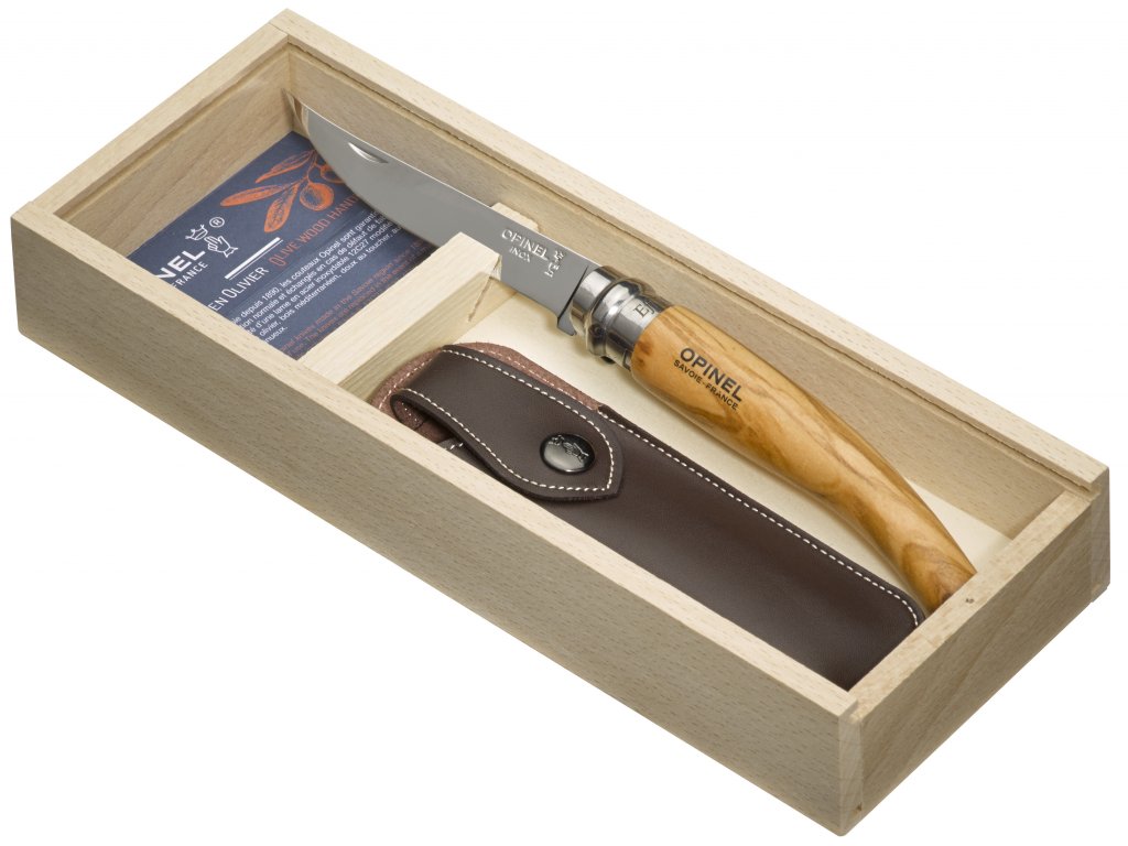 Kapesní Nůž VR N°10 Inox Slim Olive 10 cm v dárkovém balení s pouzdrem - Opinel
