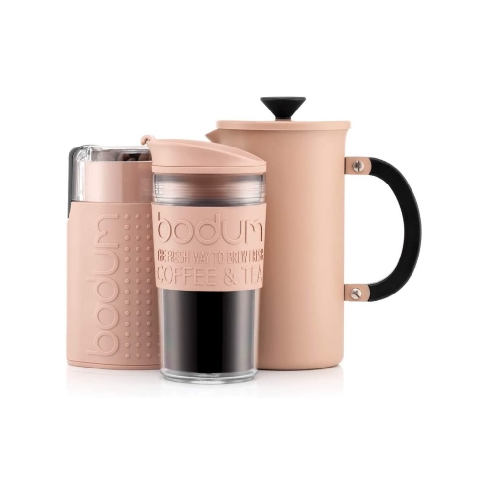 TRIBUTE SET Kávovar 1,0 l, cestovní hrnek a mlýnek na kávu růžový - BODUM