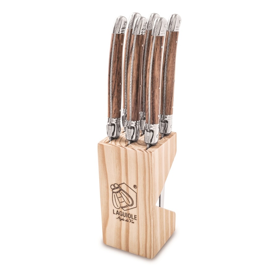 Sada steakových nožů v bloku Laguiole Premium 6ks dřevěná- LAGUIOLE Style de Vie