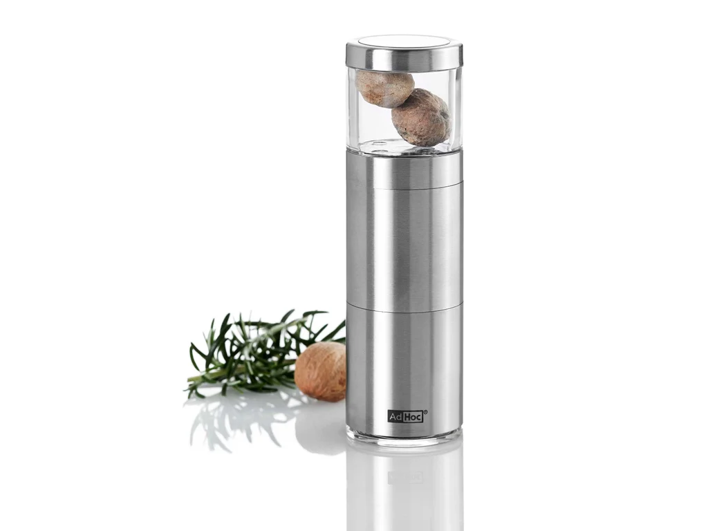 Mlýnek na muškátový oříšek Ad Hoc MUSKATINO, nerez/akryl 12,5 cm - AdHoc