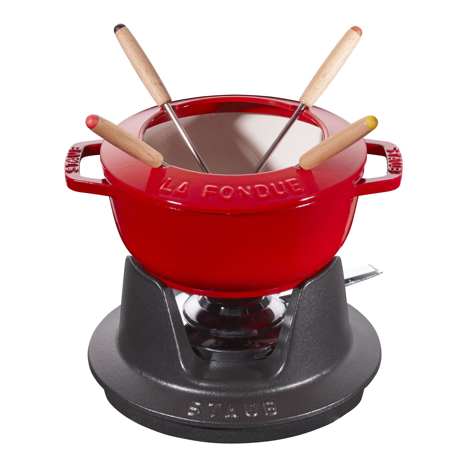 Sada na fondue 16 cm, kulatá, červená, litinová - STAUB
